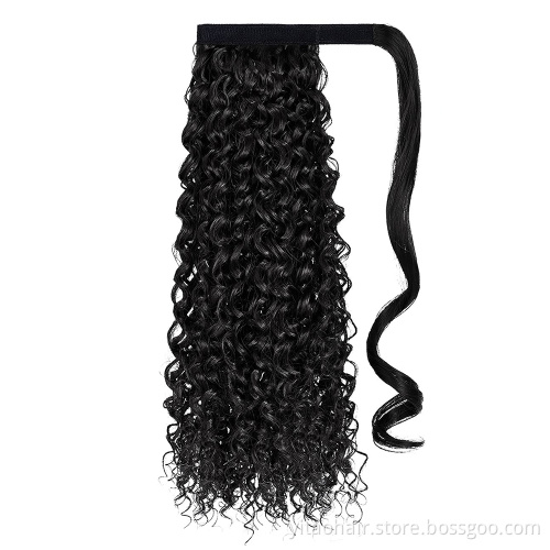 wholesale Long Curly Dark Brown Black Red Black Hair 18 Inch Long Curly Ponytail hair Extension